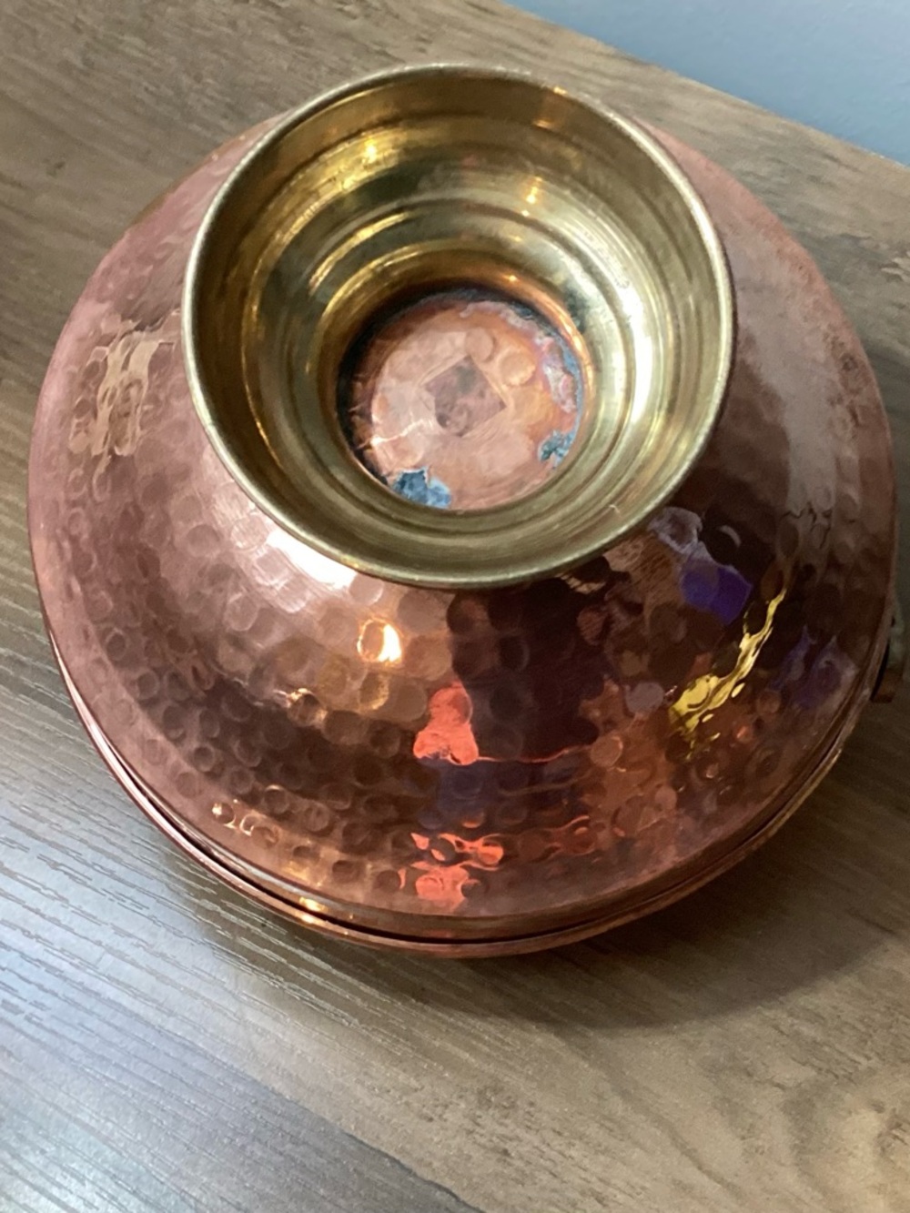 Vintage Hammered Copper footed pedestal bowl